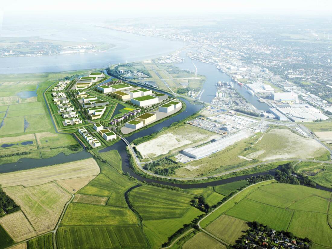 Visualization of a commercial area on the river. Visualization of a commercial area on the river.