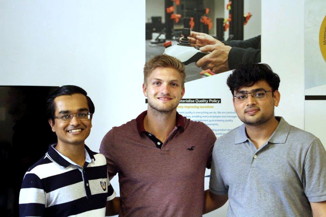 Keyur Solanki (left) and Chirag Shah (right) with Tim Steghofer, a student intern at Materialise GmbH Keyur Solanki (left) and Chirag Shah (right) with Tim Steghofer, a student intern at Materialise GmbH