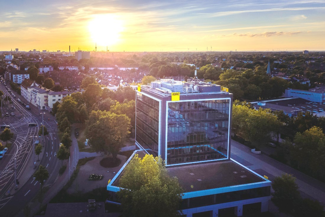 ADAC building in Bremen-Hastedt at sunset