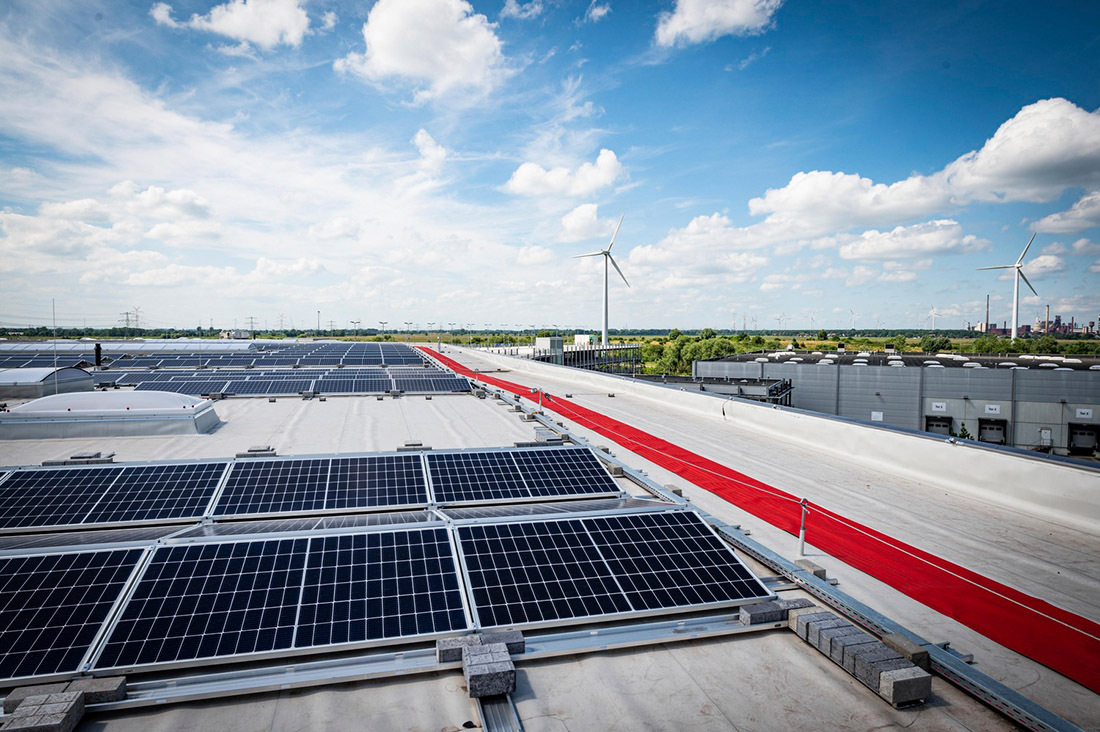 Solar panels on the roof provide low-cost electricity for renters