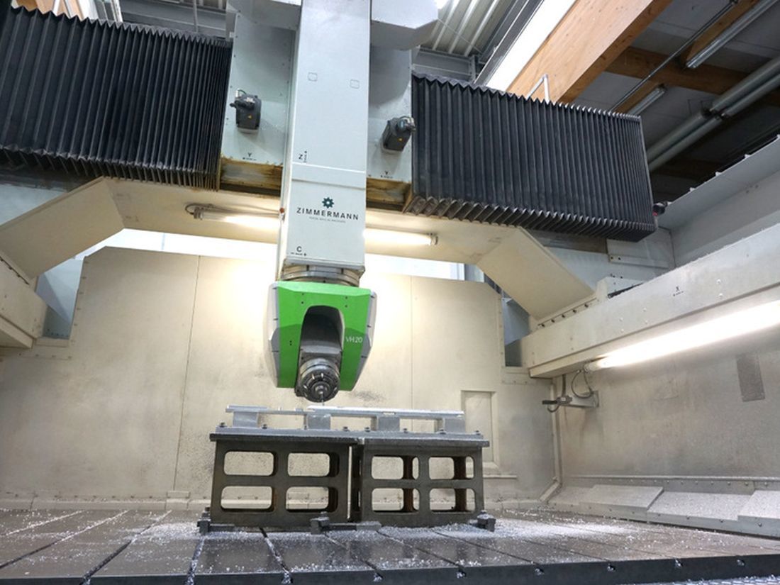 Gigantic CNC milling machines work on aluminium blocks