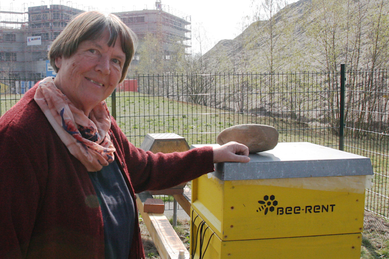 Dorothea Brückner an den Beuten des Bremer Start-up Bee Rent. 
