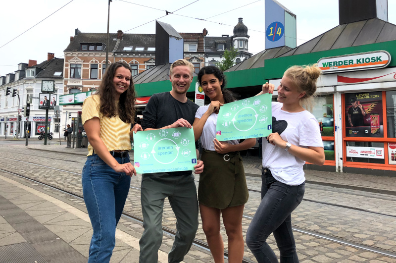Das aktuelle bremenspendet.de-Team: Tamara Volpel, Janis Weingärtner, Roxana Mohammadi und Karima Knigge Das aktuelle bremenspendet.de-Team: Tamara Volpel, Janis Weingärtner, Roxana Mohammadi und Karima Knigge