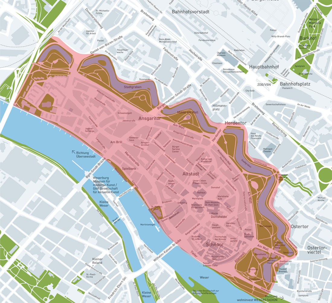 Karte Kernbereich Innenstadt Bremen