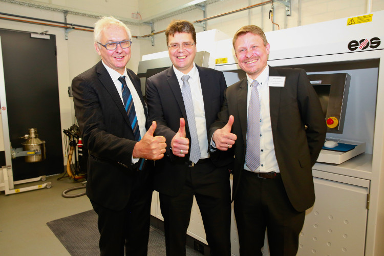 From left: Wilfried Vancraen, CEO of Materialise, Marcus Joppe, managing director of Materialise GmbH, and technical manager Ingo Uckelmann are all excited about the opening of the new metal printing plant 