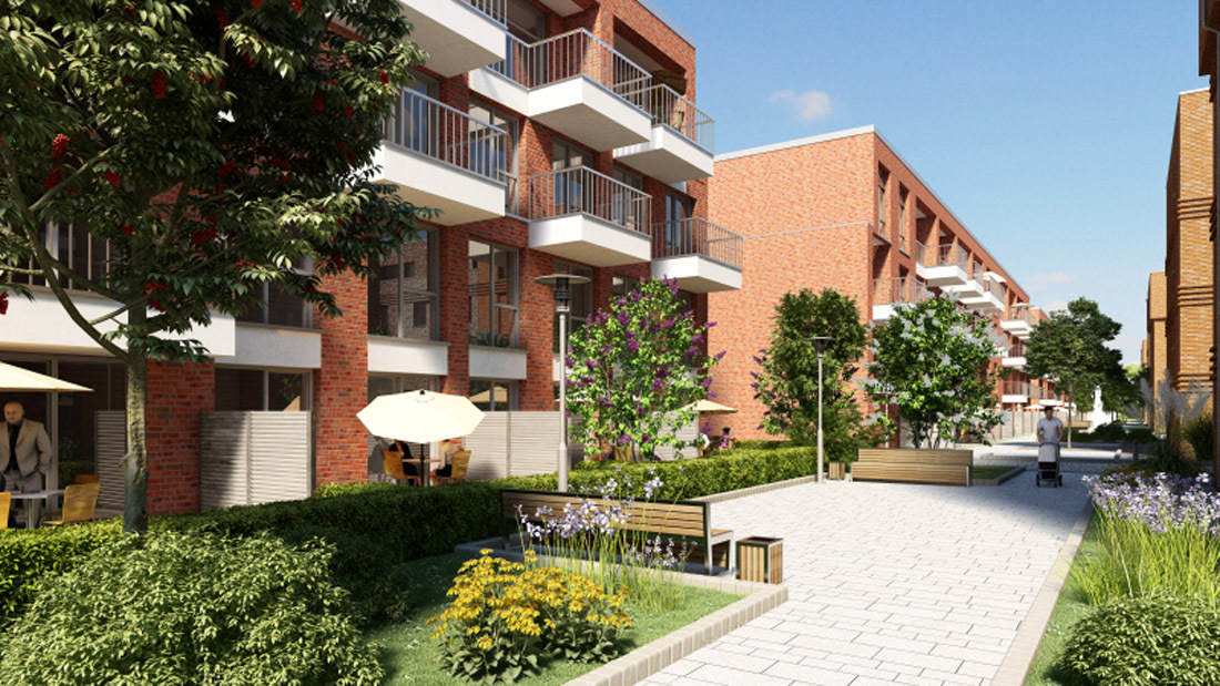 Around 150 apartments and spacious green spaces in the inner courtyards are part of the project. Around 150 apartments and spacious green spaces in the inner courtyards are part of the project.