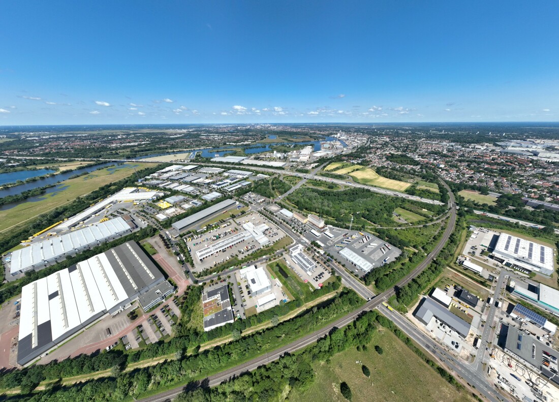 Der Gewerbepark Hansalinie Bremen in einer Luftaufnahme