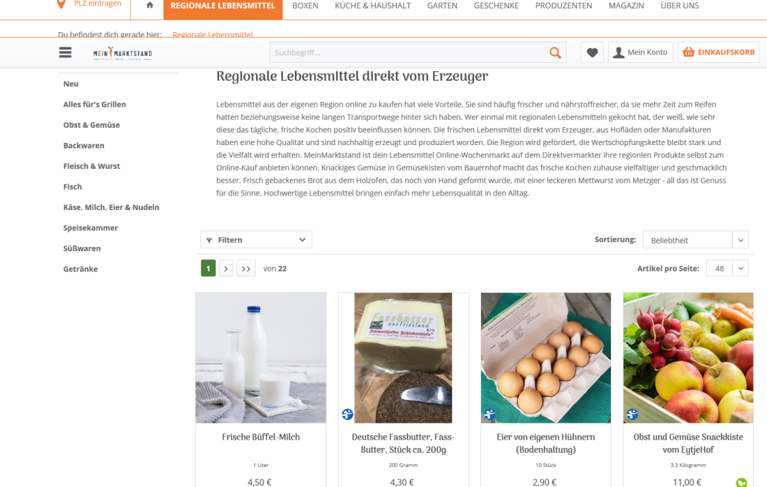 Die Webseite präsentiert die Lebensmittel wie auch die Erzeugerinnen und Erzeuger