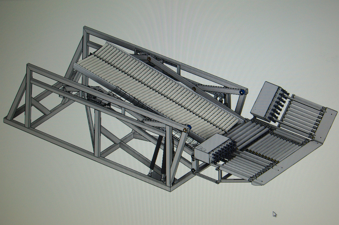 Initial design of the IRiS robot: the gripper with its rows of suction pads will be placed directly in front of the conveyor belt. 