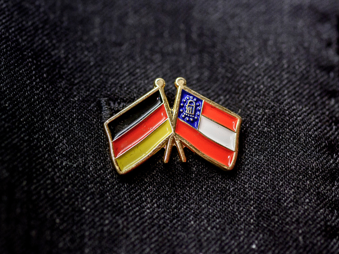 German and Georgian flags on a lapel pin German and Georgian flags on a lapel pin