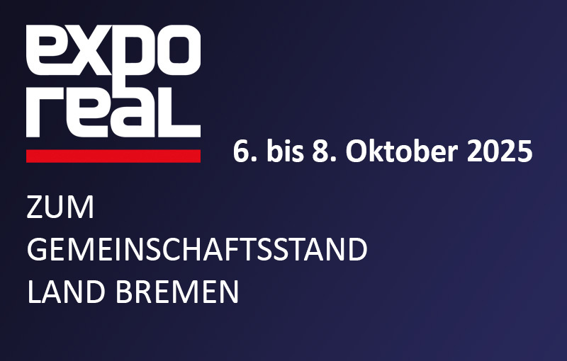 Teaserbild in dunkelblau, mit Logo der EXPO REAL 2025