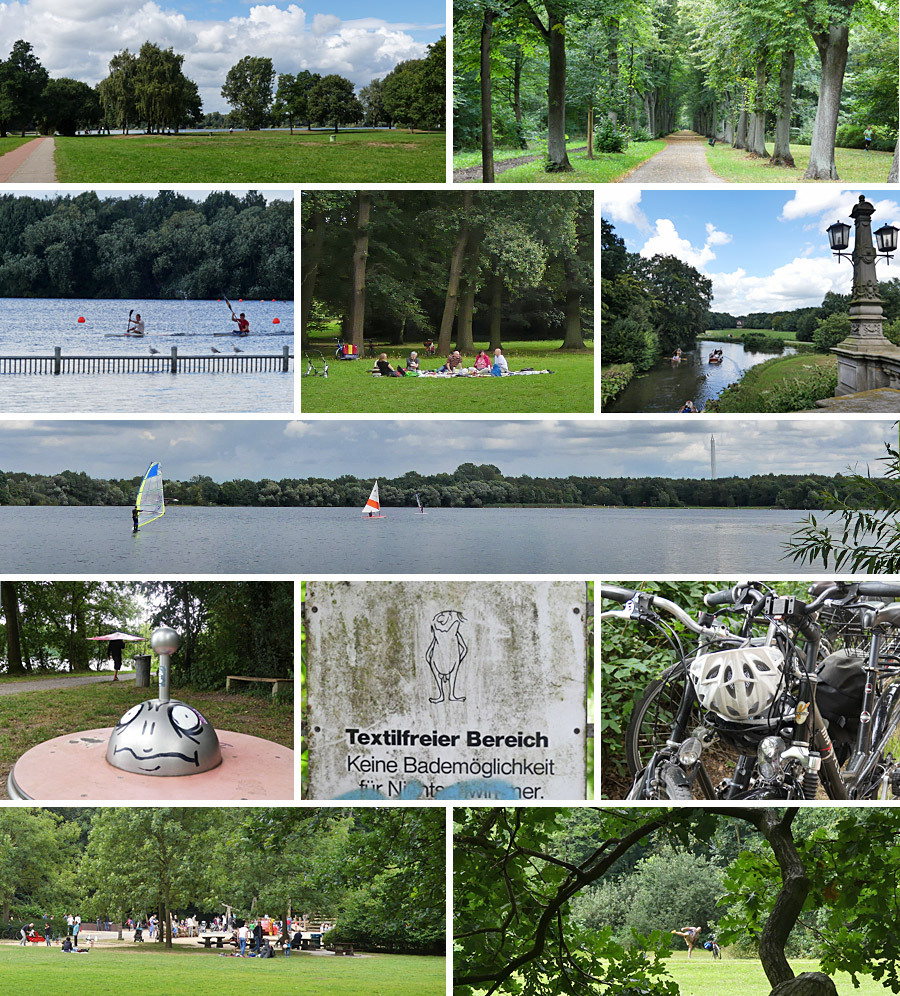 Collage Spiele auf der Wiese und Wassersport