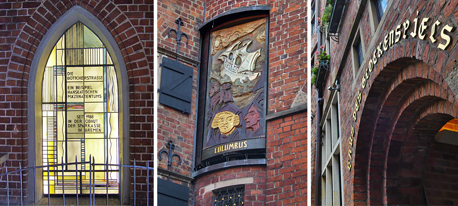 Collage: window and tower with wooden panel in Böttcherstrasse