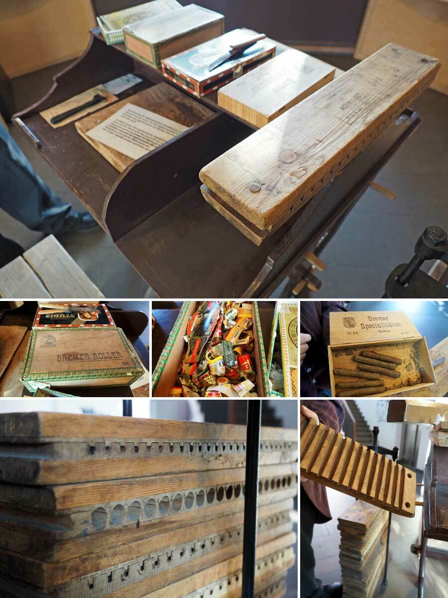 Collage: Zigarren-Produktion in der Ausstellung