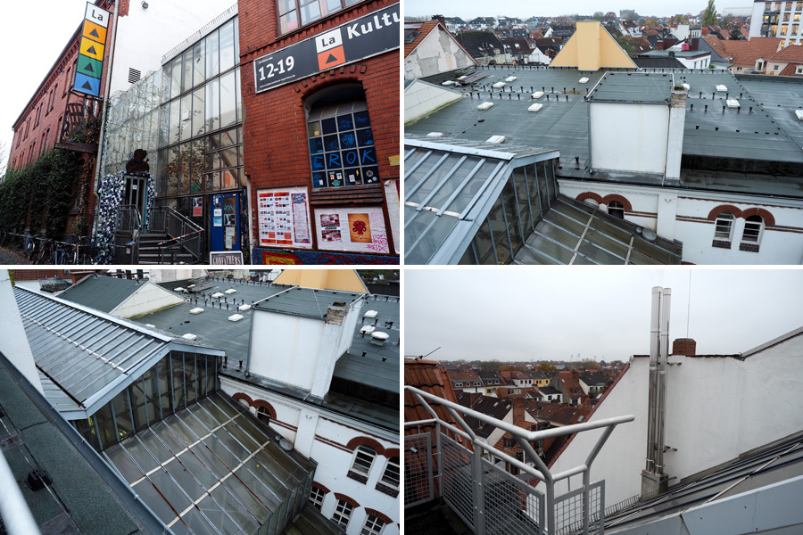 Collage: Außenansicht des Gebäude des Kulturzentrums Lagerhaus