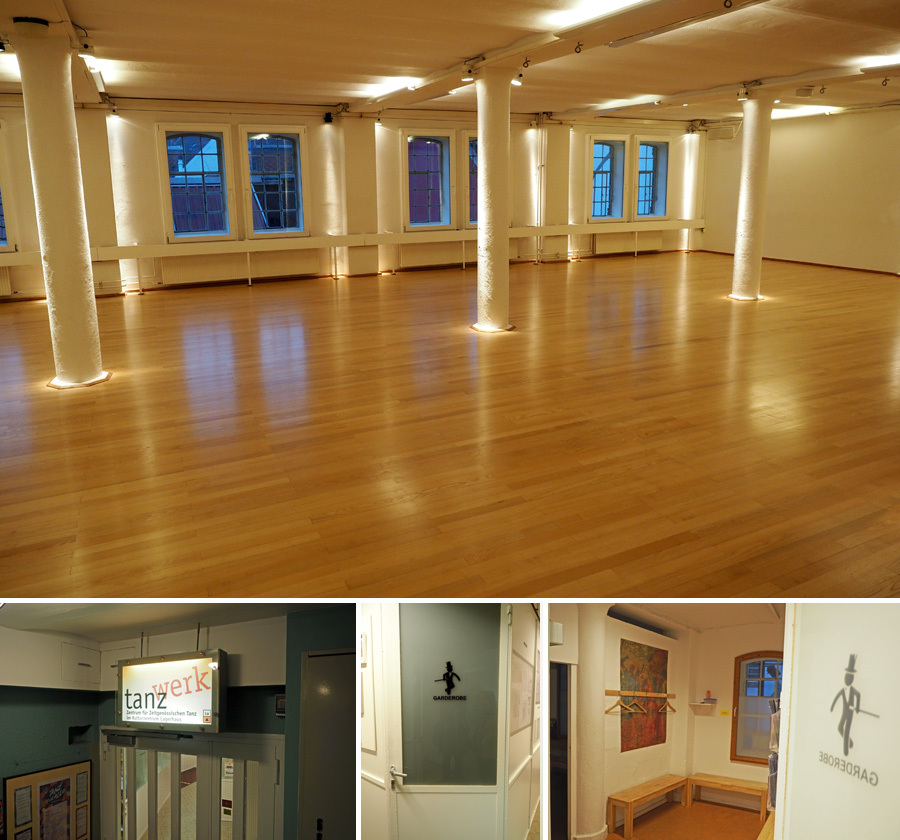 Collage: Räumlichkeiten des Tanzstudios "Tanzwerk"