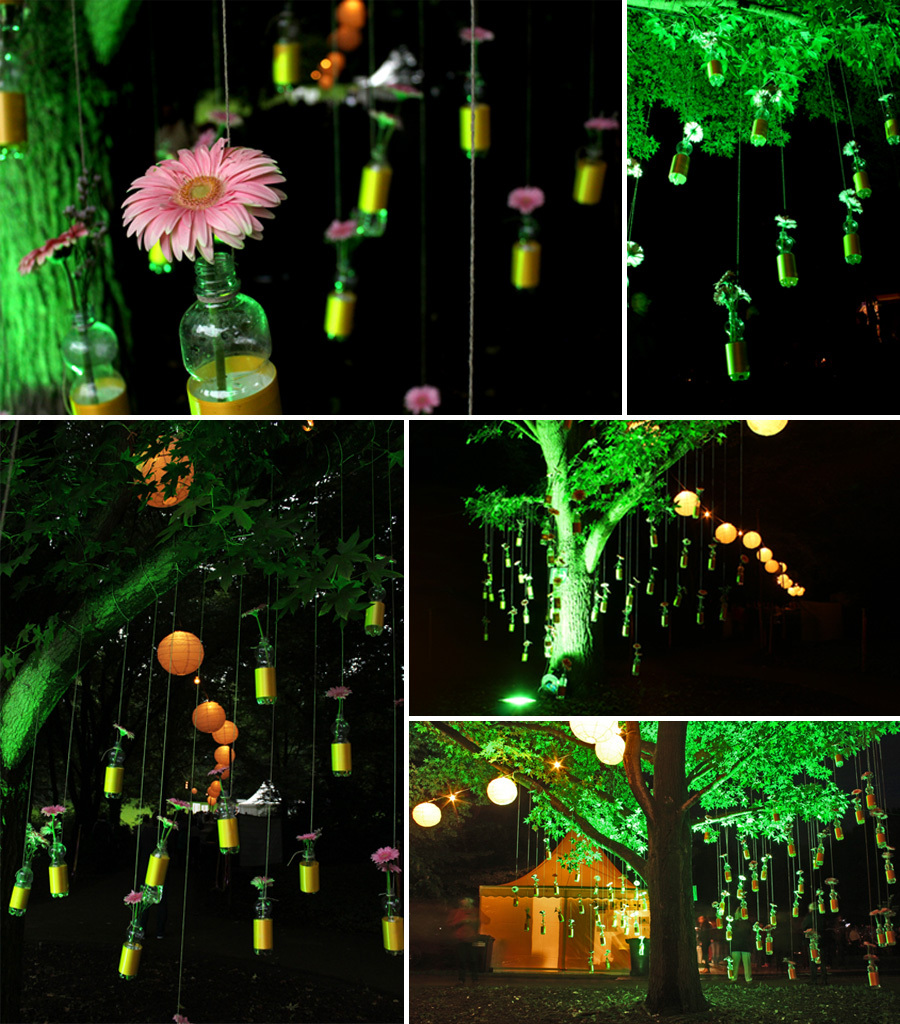 Collage: Geschmückter und beleuchteter Baum 