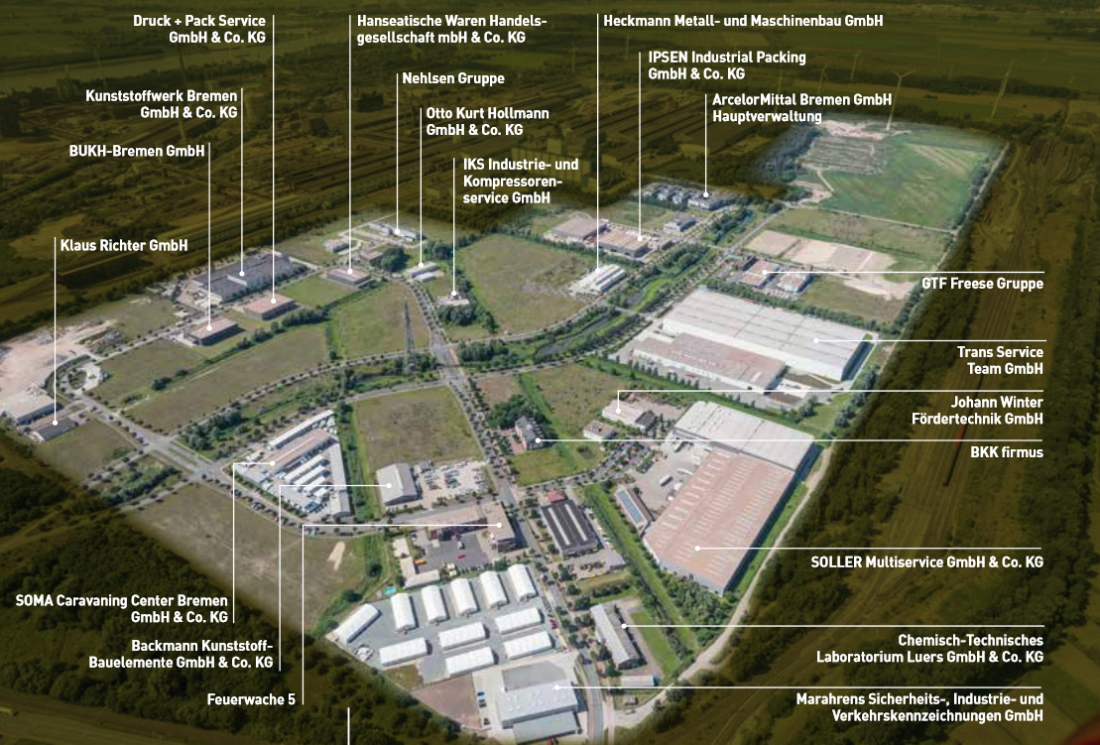 Aerial view of all the companies at Bremen Industrial Park