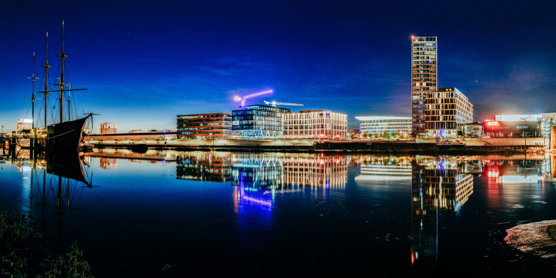 View over the river Weser towards Überseestadt (New Harbour District)